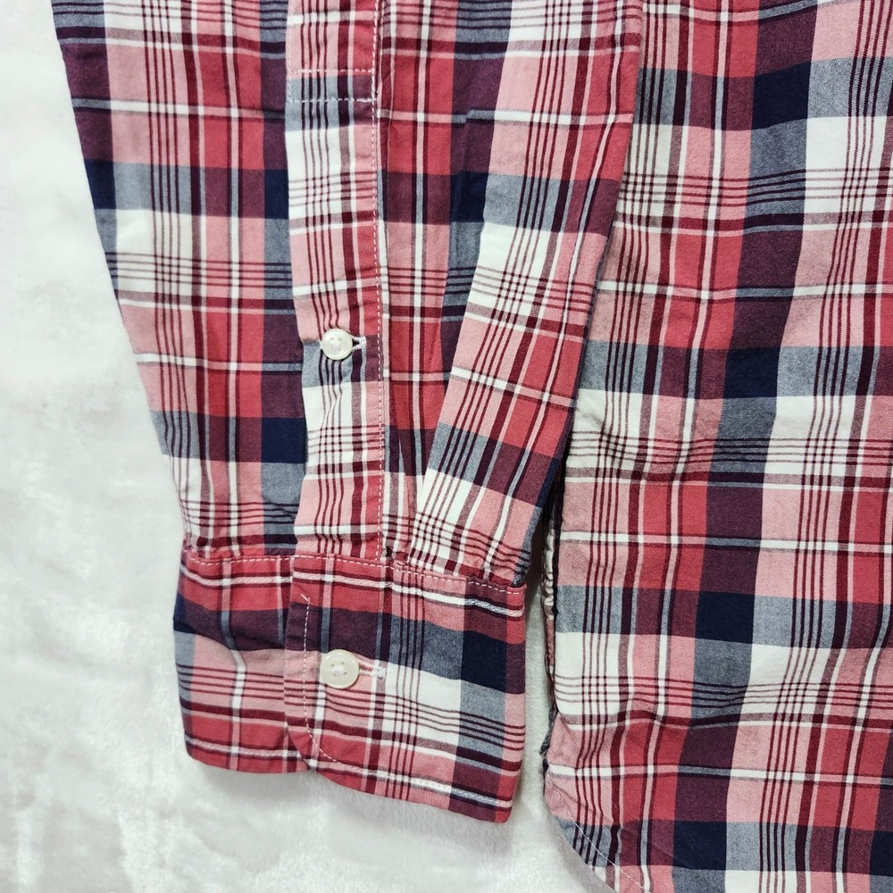 J Crew Slim Fit Plaid Button Down Shirt Men's Size S Red Navy White Cotton Ca - Picture 3 of 11